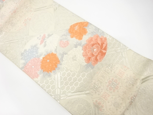 JAPANESE KIMONO / ANTIQUE FUKURO OBI / SILK / WOVEN FLOWER ROUNDEL